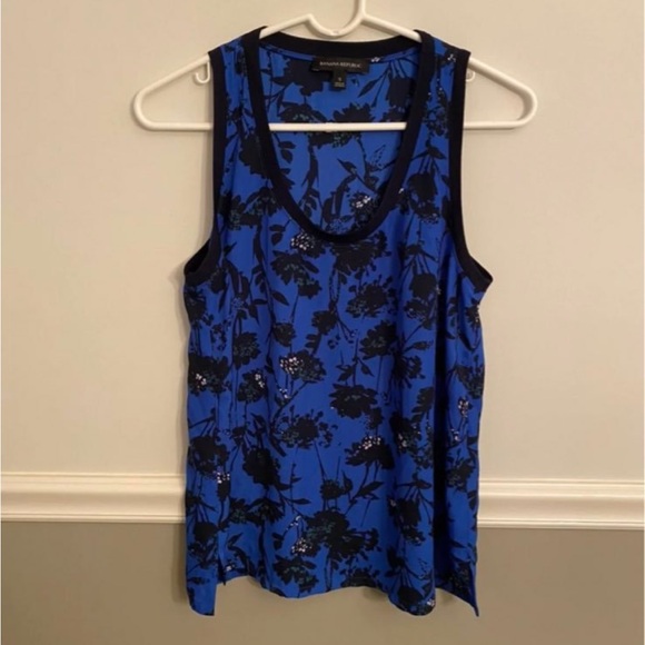 Banana Republic Blue Black Floral Tank Size Small - Picture 1 of 7